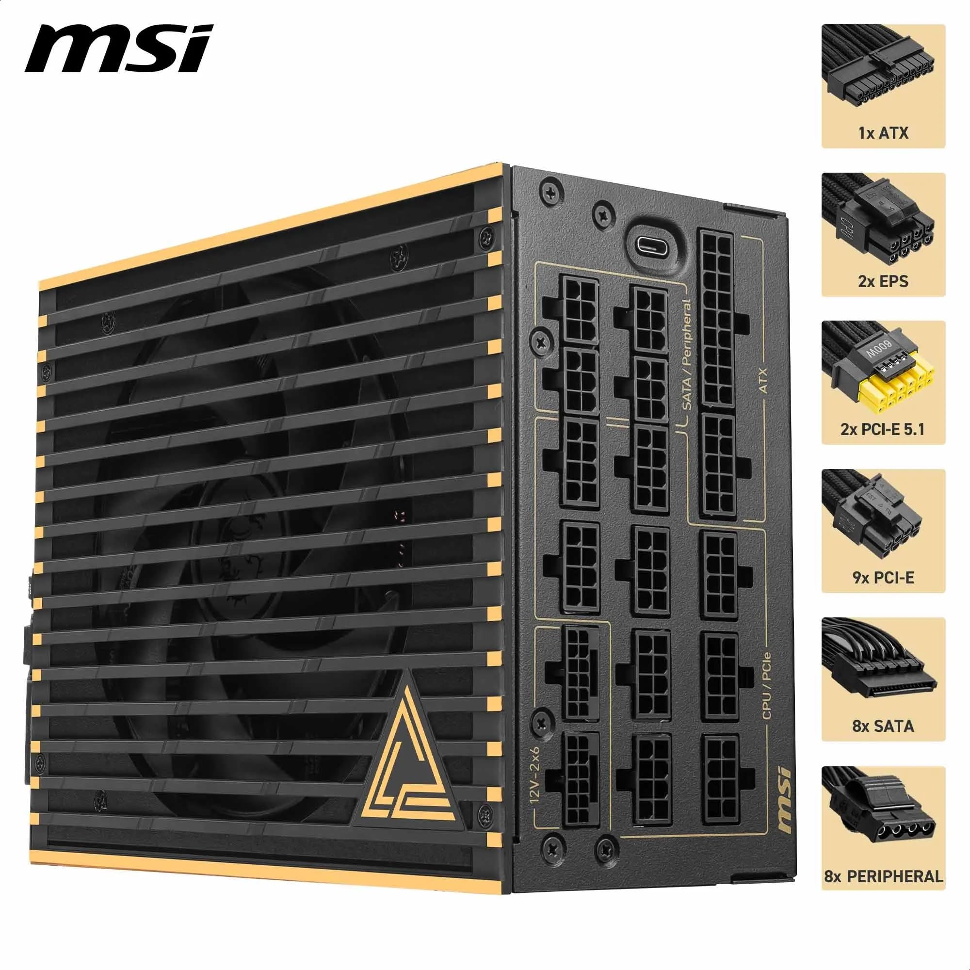 MSI Fonte de alimentação MEG Ai1600T PCIE5, 1600W, 80 PLUS MSI Fonte de alimentação MEG Ai1600T PCIE5, 1600W, 80 PLUS