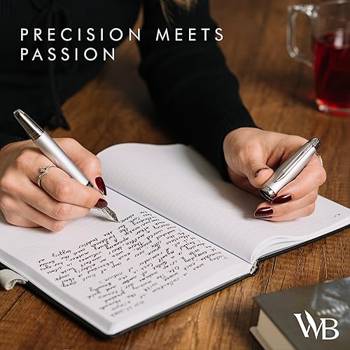 Vista 60 de Wordsworth & Black Majesti - Bolígrafo estilográfico (a cuadros), funda de lujo, acabado cromado; cartuchos de tinta extrafinos, convertidor