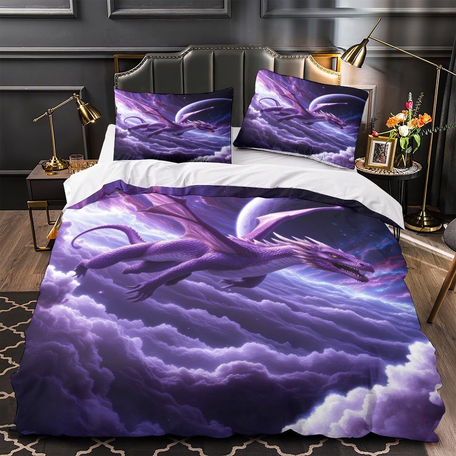 Housse de couette papillons violets avec fermeture éclair résistante et microfibre douce