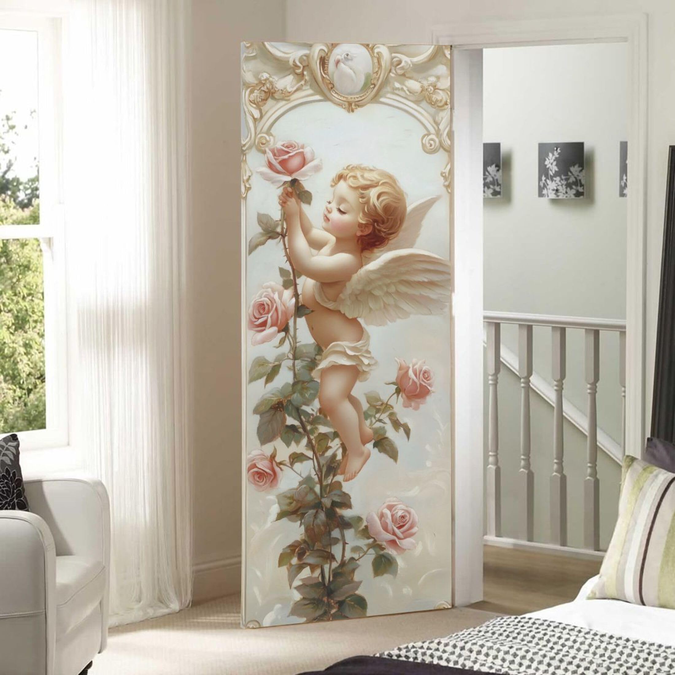 Graziosa copertura per porta a forma di angelo, in tessuto elastico ad alta elasticità, per feste festive, decorazione per la casa, 89 x 200 cm