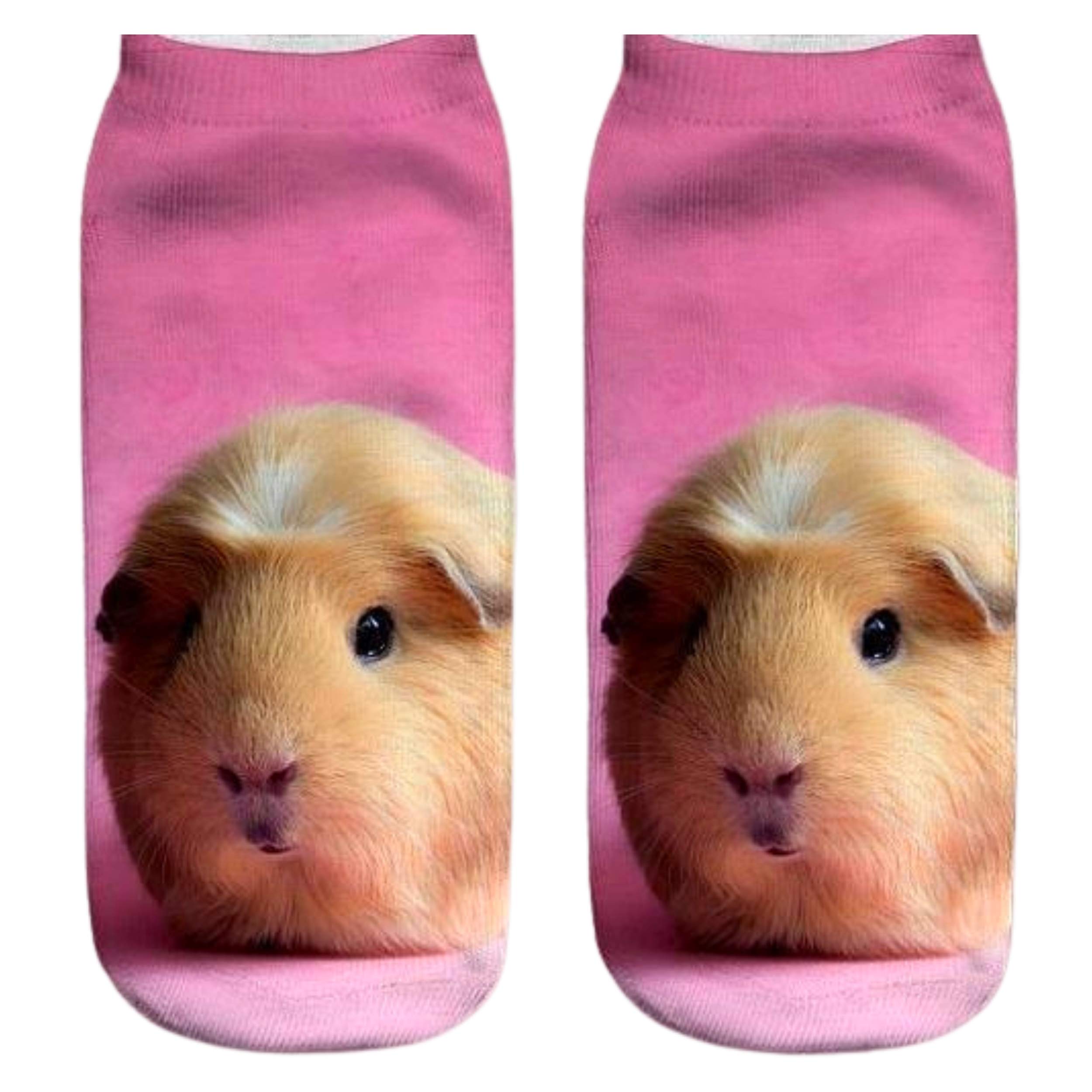 Anigood GUINEA PIG Printed 3D Ankle Socks Low Cut Unisex Cotton Blend| 1 Pair Multicolour Sock for Adult Men and Women (Pink Guinea Pig)