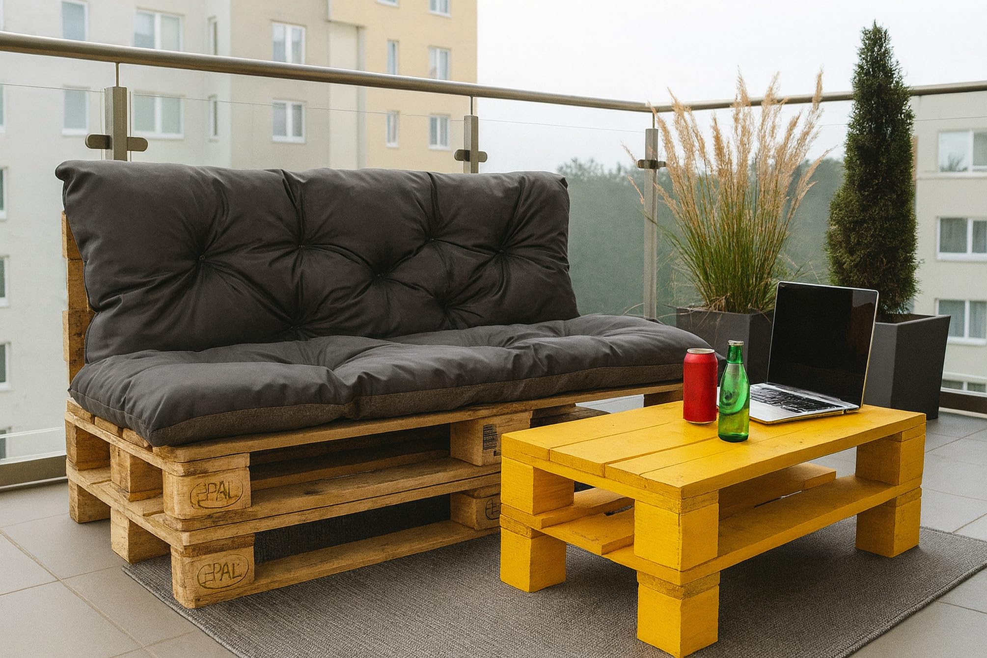 Cuscini pallet, Cuscini per pallet esterni/Cuscino Euro Pallet, Cuscino Divano, Cuscino Soggiorno da Giardino (Set:120x80+120x60cm, Grigio scuro)