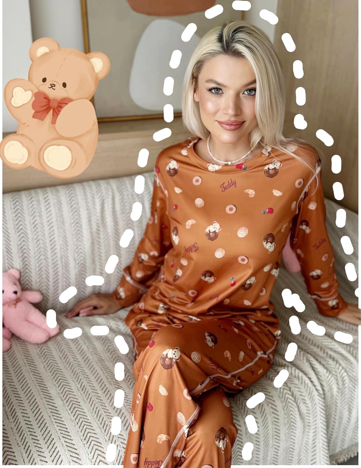 Ekouaer Women's Pajamas Set 2 Piece Lounge Sets Long Sleeve Crewneck Top and Pants Soft Pjs with Pockets - Image 2