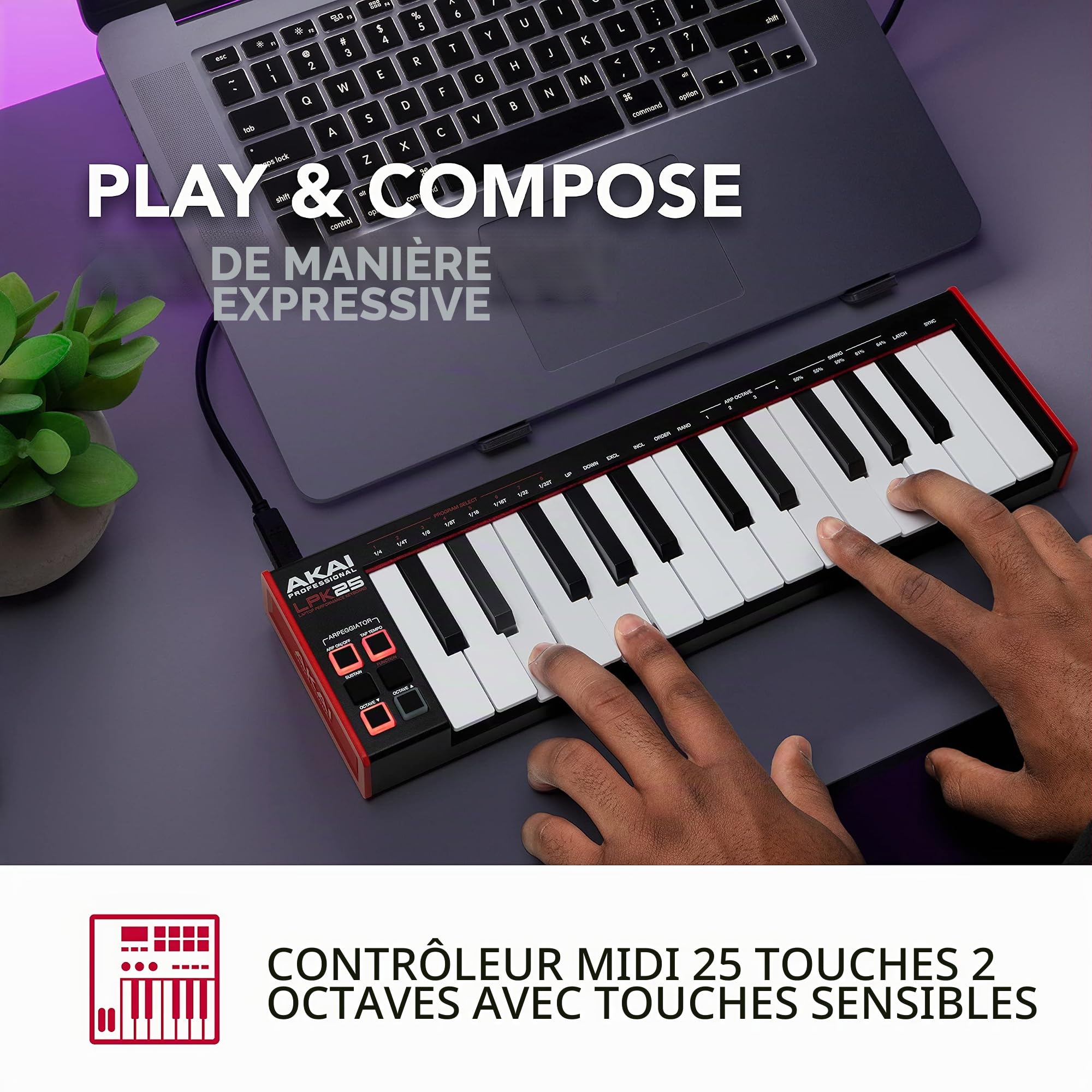 Akai APC Mini MK2 professionnel - Contrôleur MIDI USB pour lancer des clips & Professional LPK25 - Clavier MIDI USB avec 25 touches synthé réactives pour Mac et PC, arpégiateur et logiciel