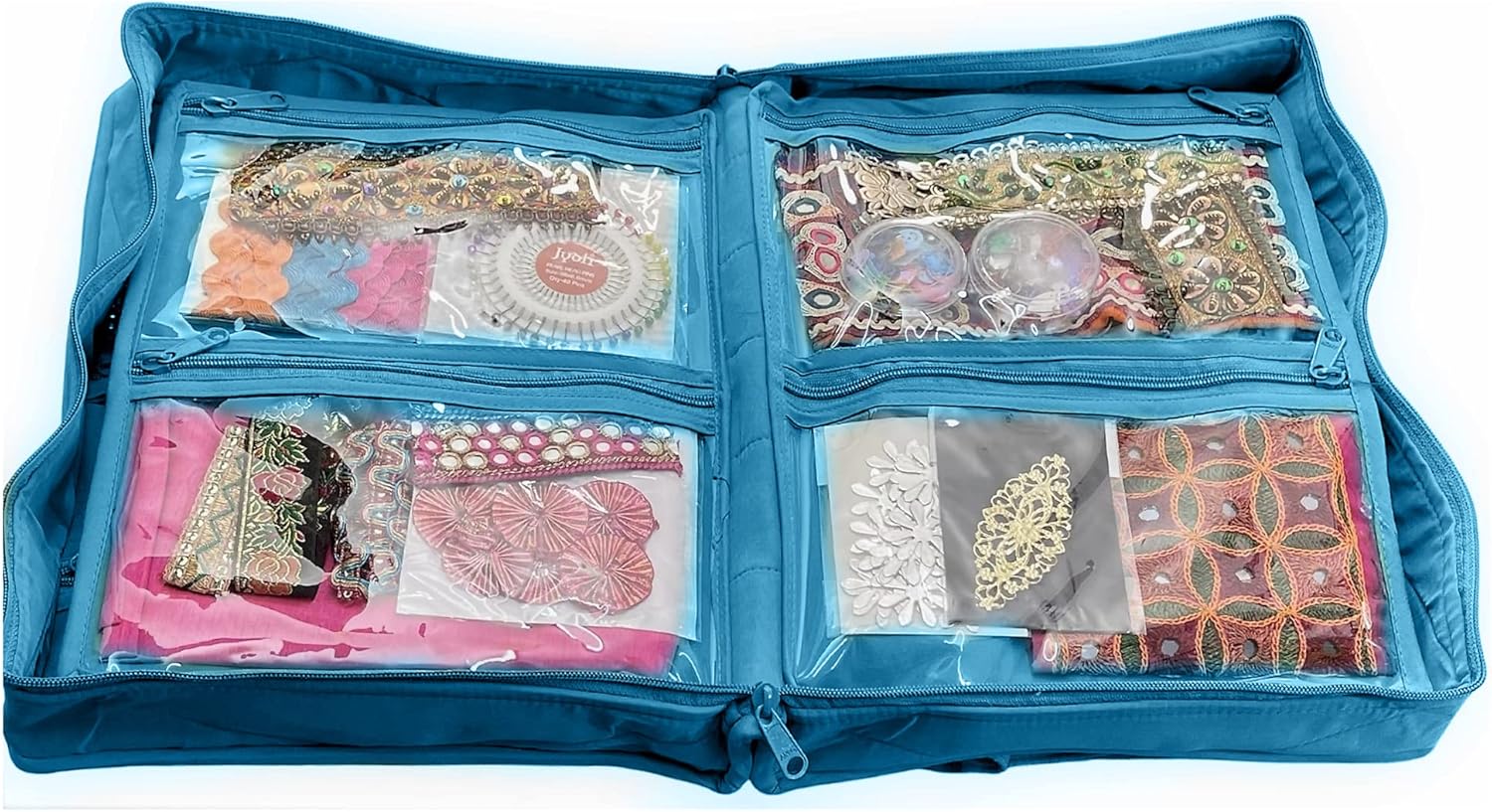 Yazzii Quilter’s Project Bag with 19 Pockets - Portable Storage Bag Organizer - Multipurpose Storage Organizer for Quilting, Patchwork, Embroidery, Needlework, Papercraft & Beading-Aqua