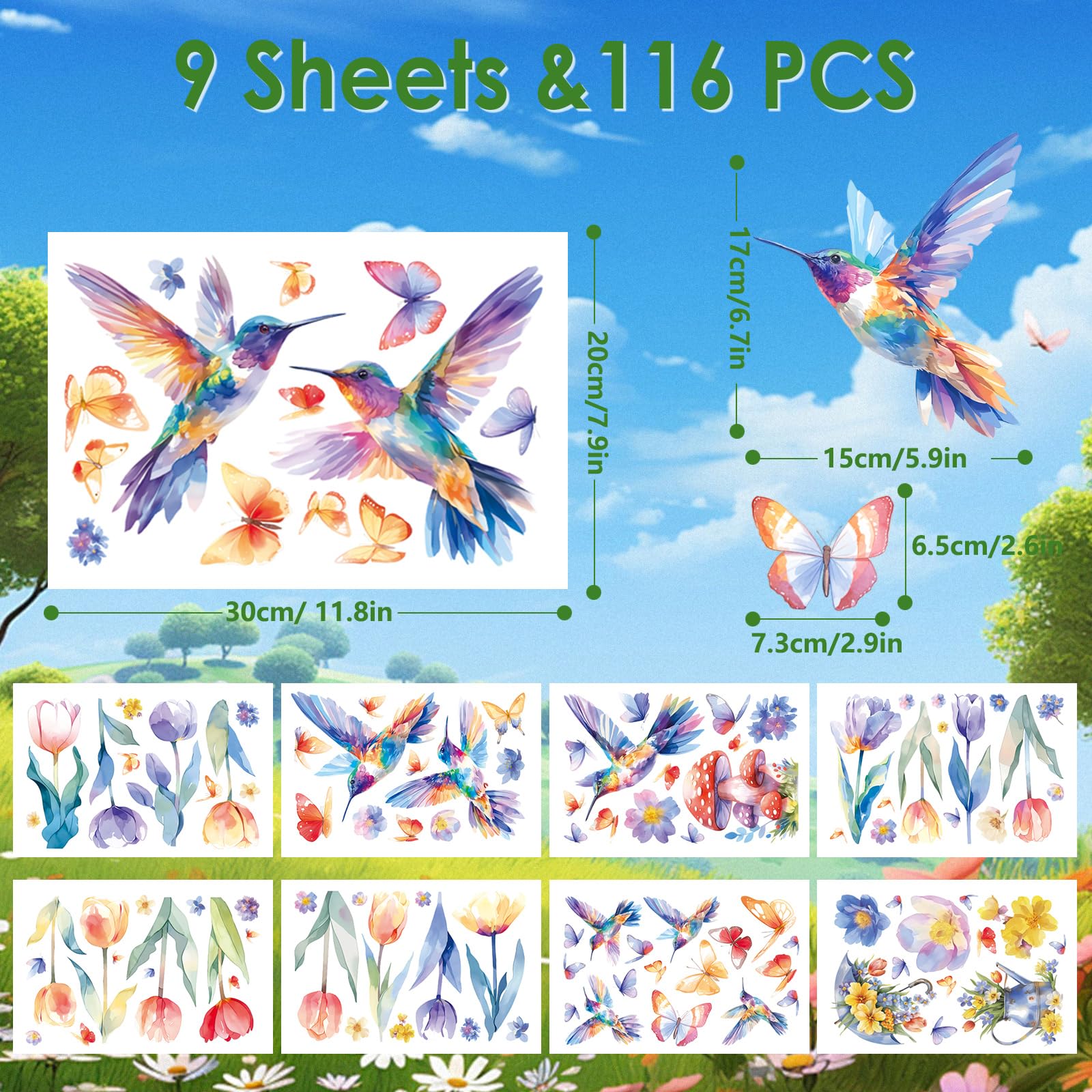 Adesivi Per Finestra Primaverili 47x40cm: Margherite E Farfalle Bifacciali In PVC Per Vetri