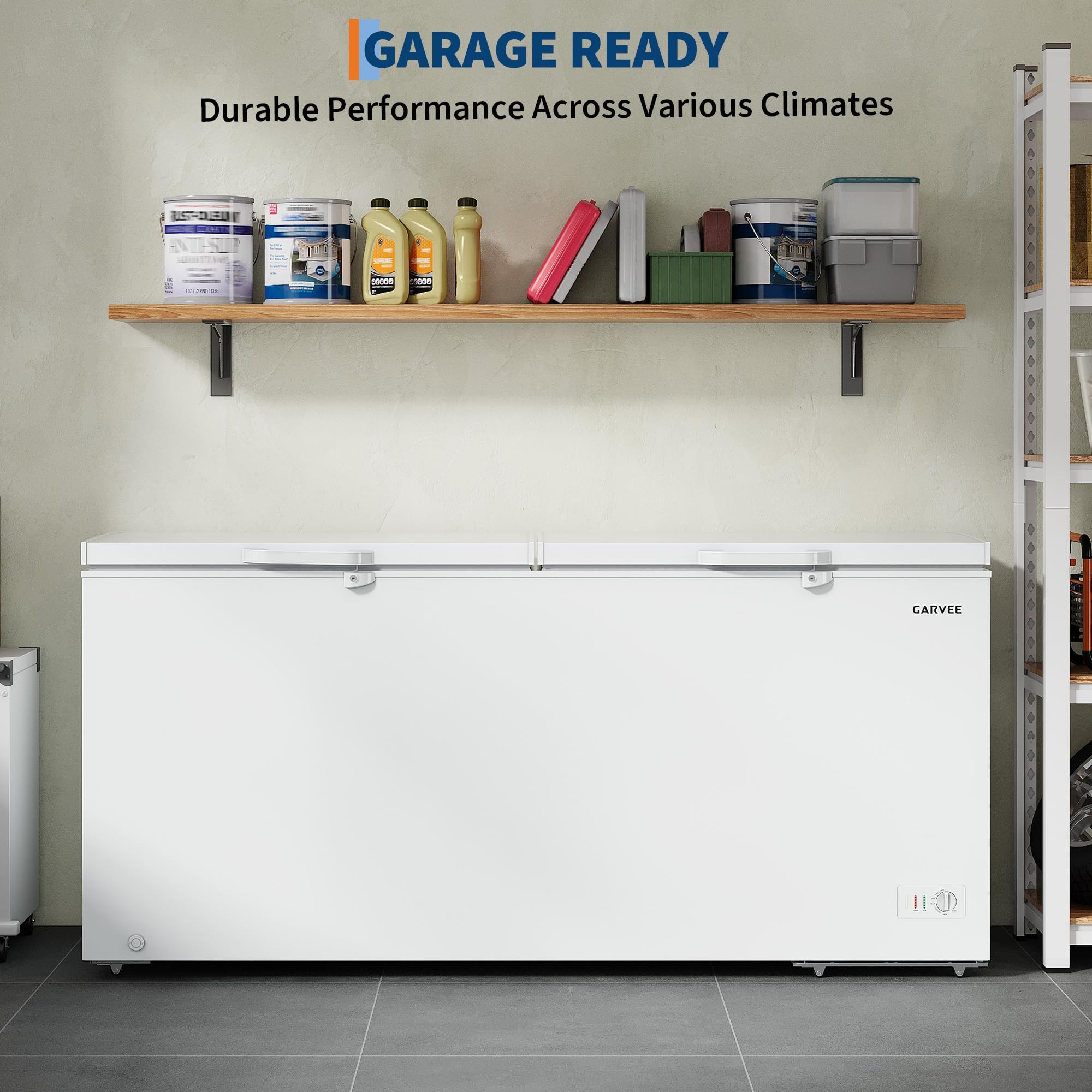 25 Cu. Ft. Garage Ready White Convertible Chest/Deep Freezer With Adjustable Thermostat, Double Door Lid, 2 Removable Baskets, 6 Swivel Casters, Chest Freezer For Large Family Storage on Fridge.com - View 6