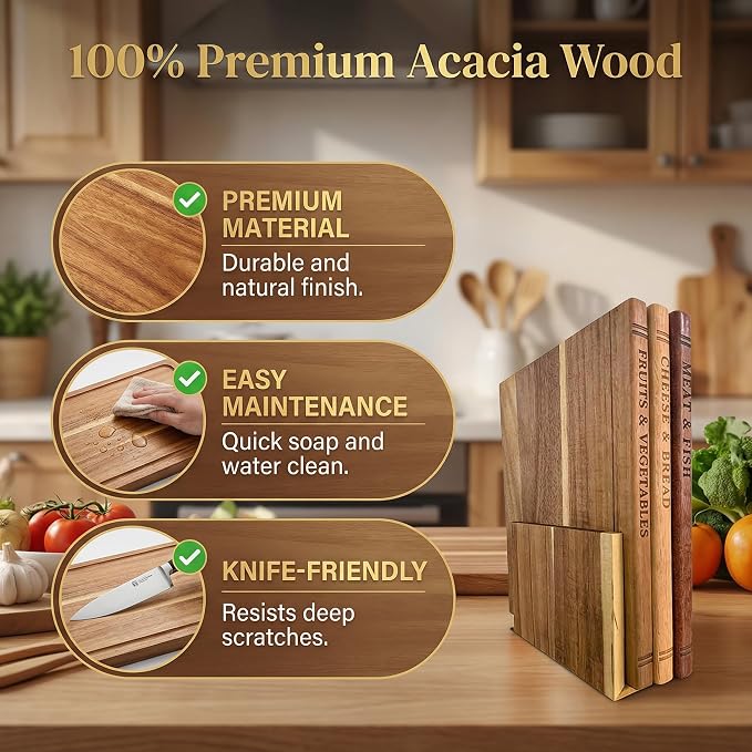 Set de tablas para cortar estilo libro de madera Acacia miniatura 6