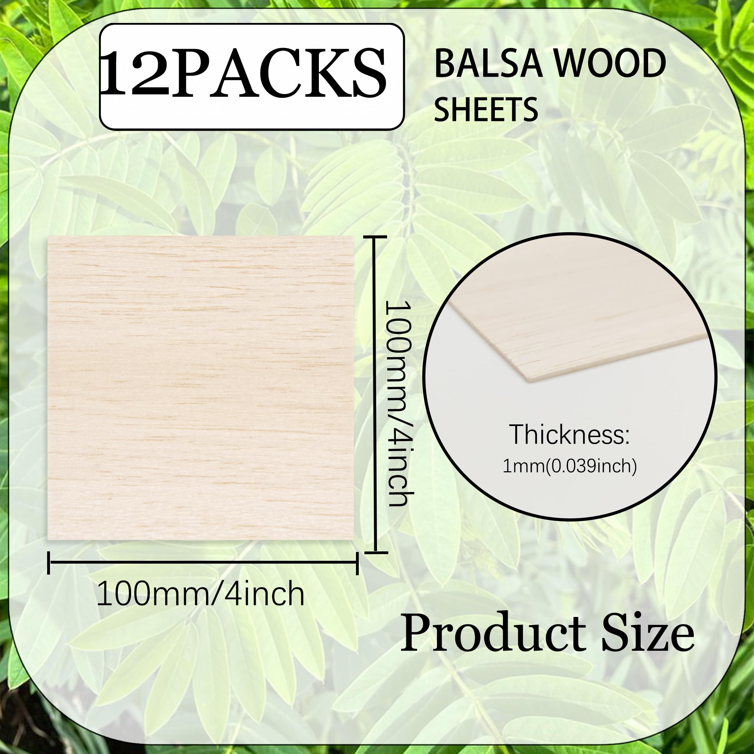 12 Pack Balsa Wood Sheets, 100x100x1 mm Balsa Wood Thin, BalsaWood Board for Home Decoration Arts, DIY Crafts Projects - Image 2