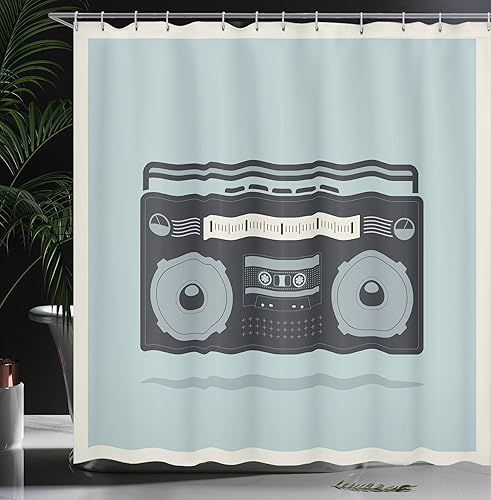 Miniatura 3 de Ambesonne Cortina de ducha Hip Hop, imagen clásica de los años 80 Boombox sobre fondo retro nostálgico tema de gueto urbano, juego de decoración de