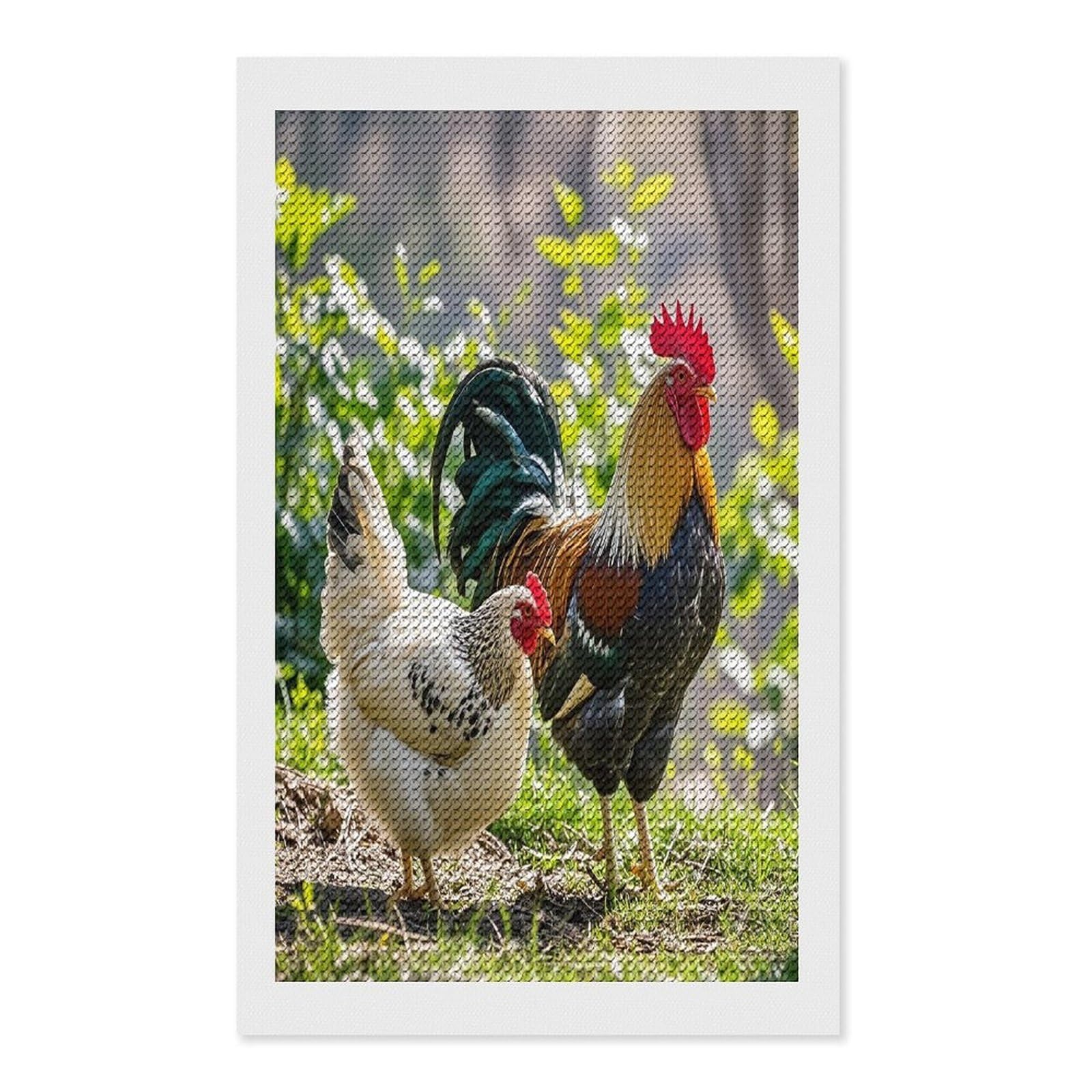 FekiLoot Rooster and Hen Diamond Painting Kits for Adults Full Round Drill Diamond Art Kits for Beginners 5D DIY Diamond Dots Paintings Diamonds Pictures Gem Art Home Wall Decor 12"x20"