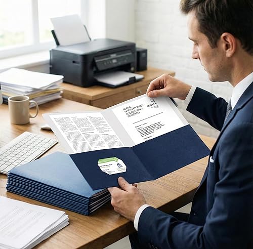 Vista 6 de Zzrywuty 25 Packs Paper Folders with Pockets for Students,Businessmen and Office Workers,Letter Size,Two Pocket Folders with Card Slot for Blue-25pcs