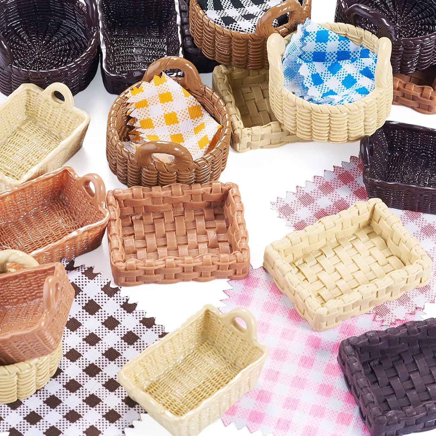 18Pcs Miniature Dollhouse Basket Ornaments, Mini Tray Food Bread Rattan Basket Figures Tiny Tray Tableware Kitchen Accessories for Micro Garden Landscape Pretending Prop Decor image 5