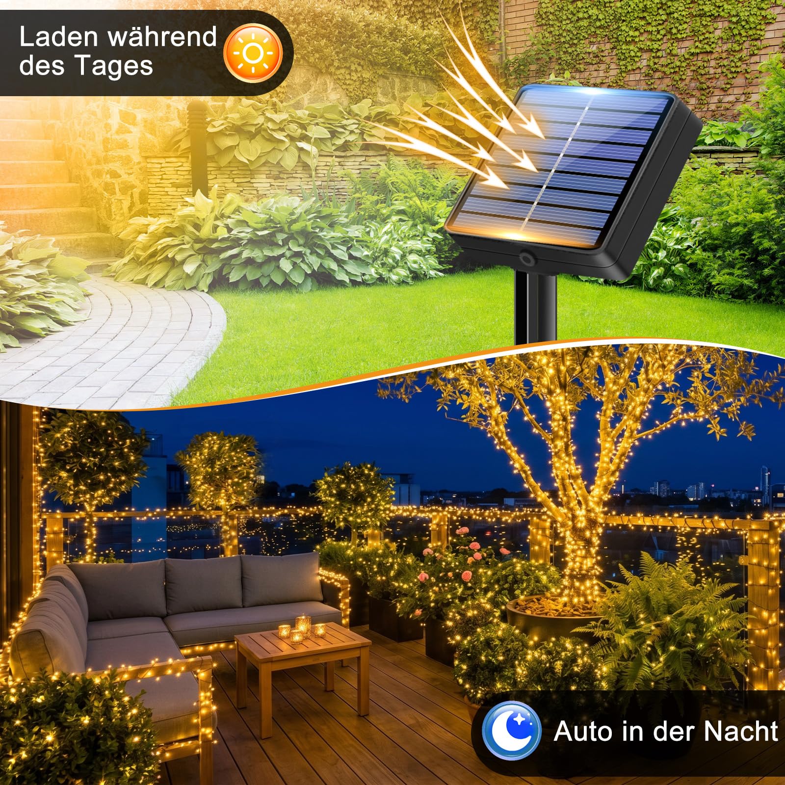 litogo [4 Pacchi] Catena Luminosa Esterno Solare, 12m 120 LED Luci Solari Esterno 8 Modalità Impermeabili Filo di Rame Luci Lucine per Giardino, Natale, Patio, Cancello, Matrimonio, Festa