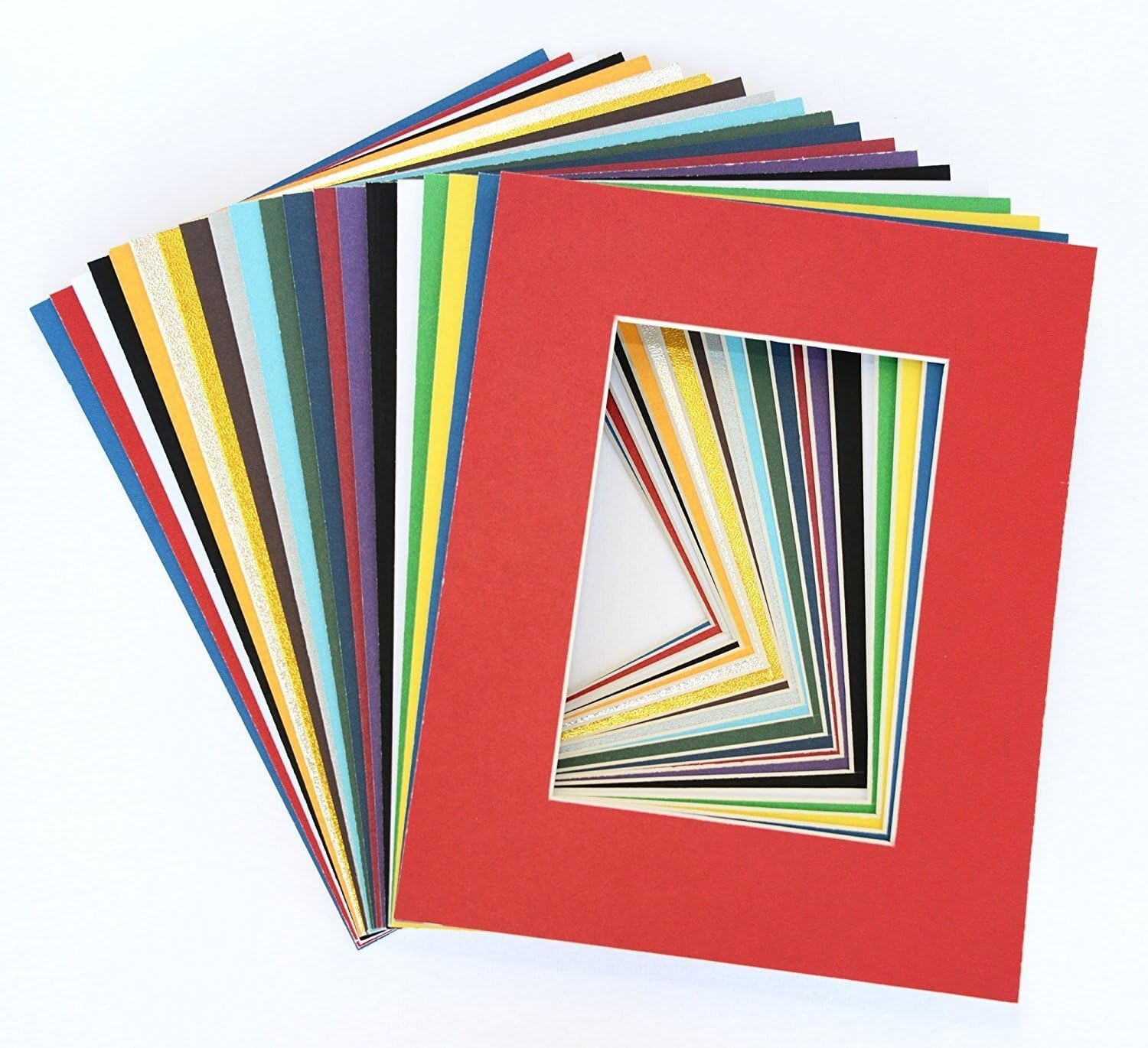 AUEAR 20 Pack 11x14 Pre-Cut Acid Free Picture Mats - Mixed Colors For 8x10 Photos, White Core Bevel Cut - View #4