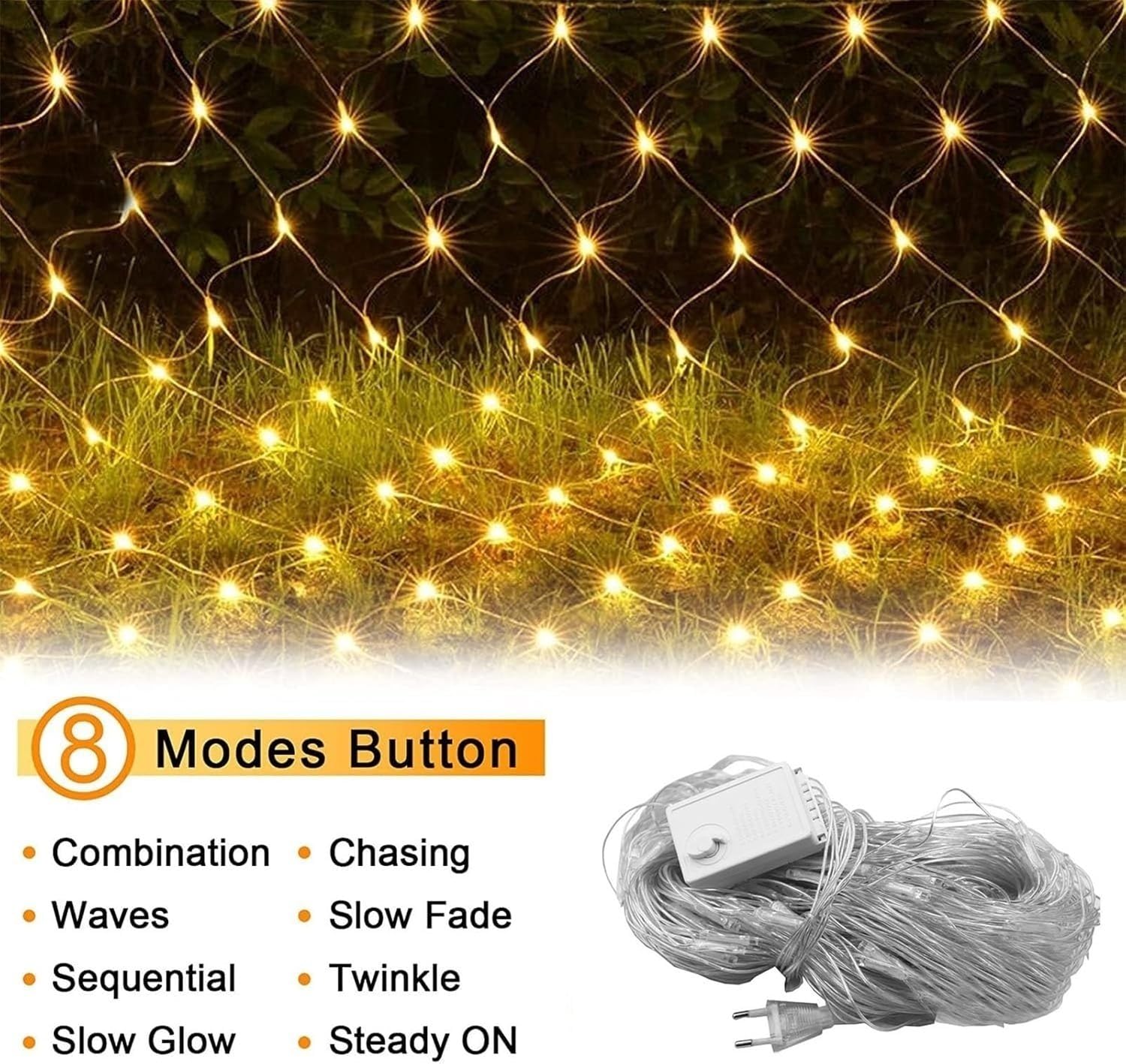Catena Luminosa, luci da Giardino per Esterni, luci solari 6x4m, 8 Fili di Rame per Decorare Giardino, Cortile, Albero, Natale,