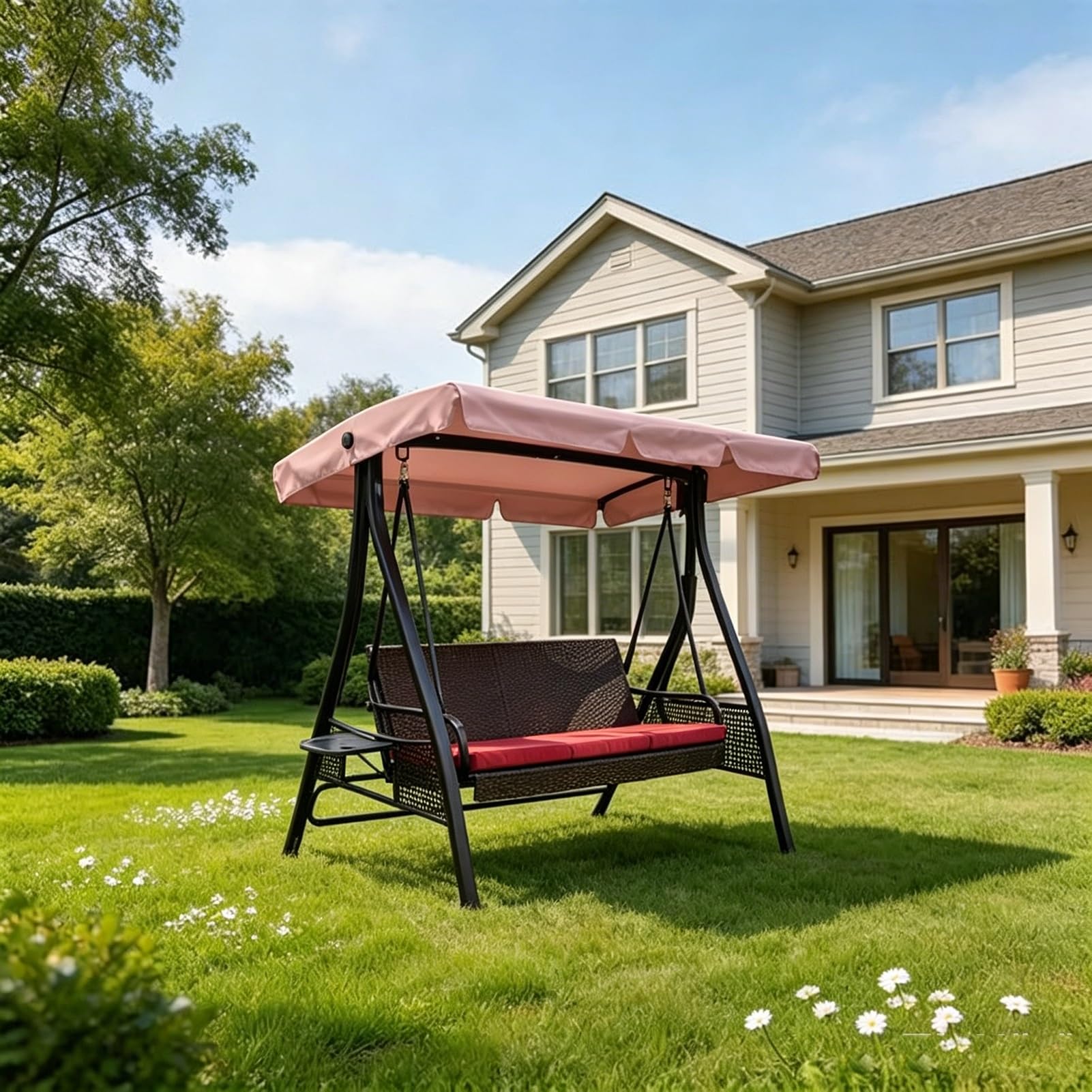 Toit de Remplacement pour Balançoire Extérieur, 2 3 Places Canopée pour Balancelle de Jardin Imperméable Anti-UV pour Terrasse Balcon(Beige,195x125x18cm/77x49x7in)