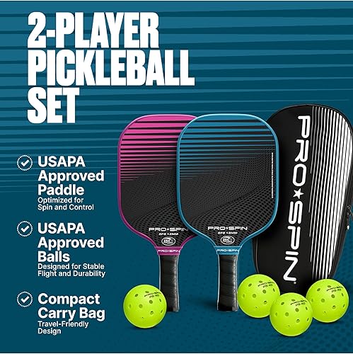 Miniatura 2 de PRO-SPIN Paletas de pickleball de fibra de carbono, juego de 2 con bolas para interiores y exteriores, bolsa o 1 paquete con cubierta, regalo