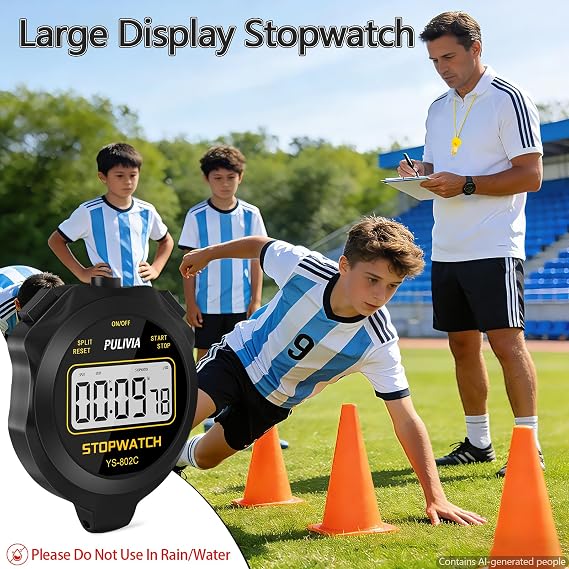 Stopwatch Timer Only Stopwatch Mode with Whistle, ON/OFF Silent Large Display Simple Operation, Digital Stop-watch for Sports Coaches PE-teachers Referees, Black