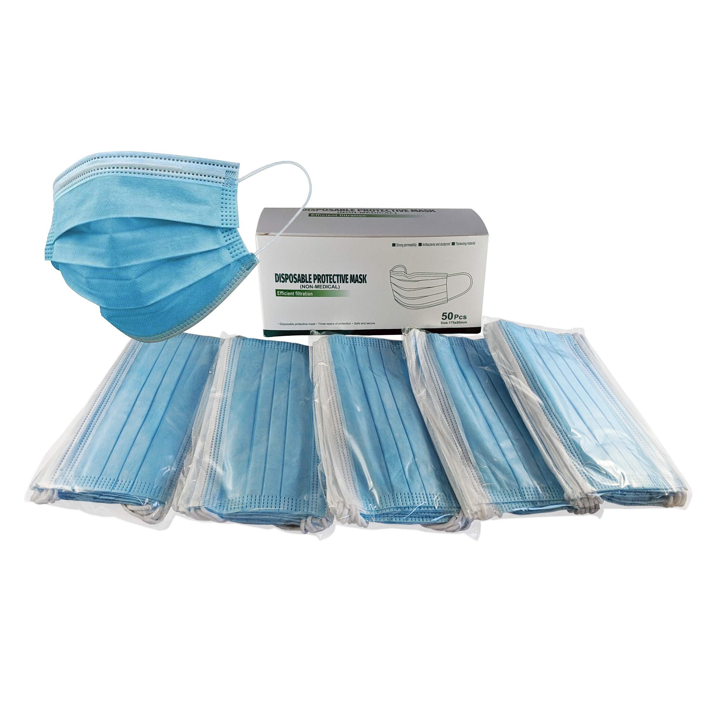 Ratone 3-Ply Disposable General Use Face Mask - Comfortable and Offers Protection, Blue, Box of 50