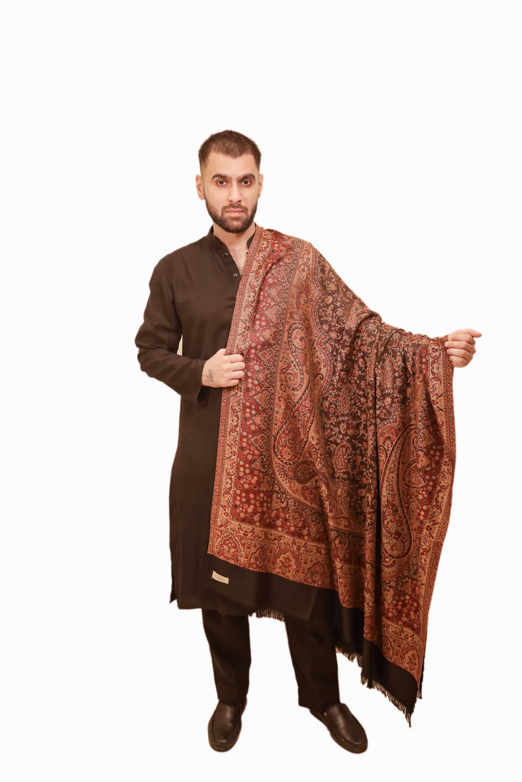 naureen Men Faux Pashmina Kashmiri Jamawar Shawl, Warm and Soft, 40x80 inch-picture-12
