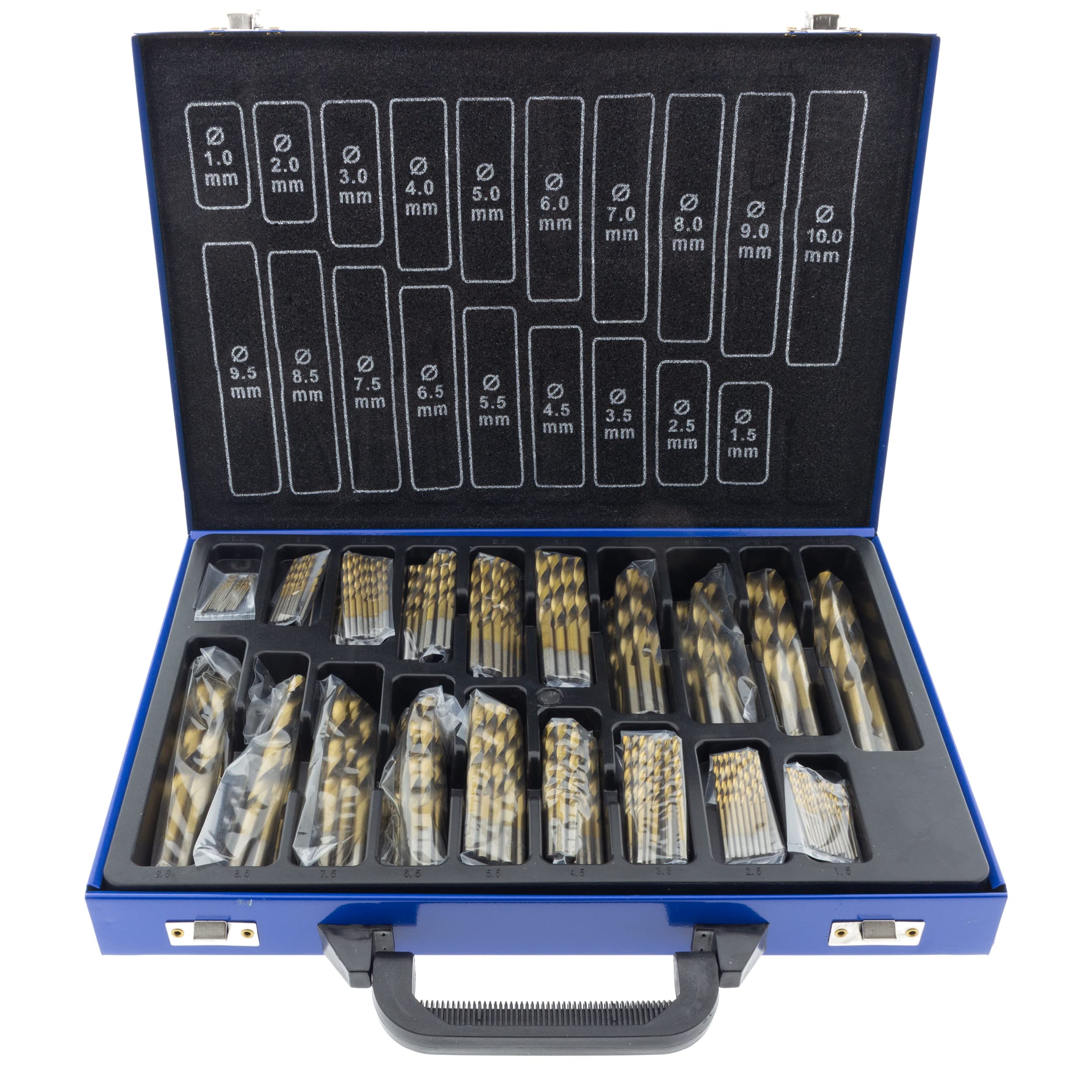 Toolchest Lot de 170 forets hélicoïdaux HSS de qualité supérieure 1-10 mm DIN 338 avec coffret en métal