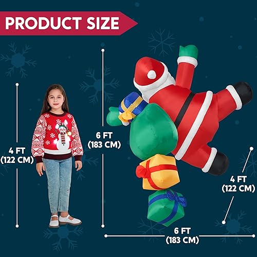 Miniatura 4 de Joiedomi Papá Noel inflable de Navidad de 6 pies de alto con bolsas de regalo, decoraciones colgantes de Navidad al aire libre con LED integrados