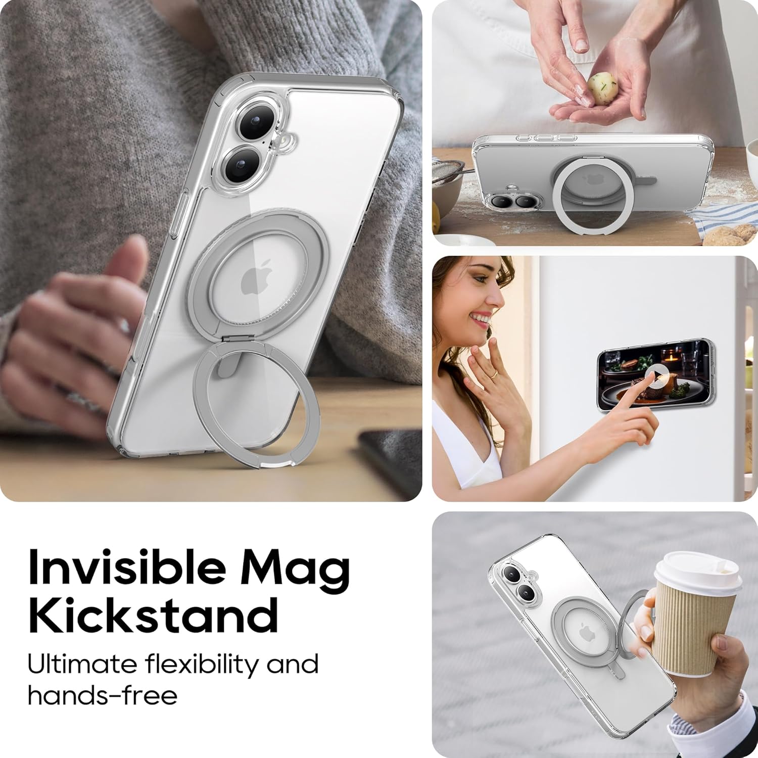 for iPhone 16 Case 6.1-Inch with Magnetic 360° Ring Stand Compatible with MagSafe Crystal Clear Shockproof Protective Phone Cover 6.1" 2024, Clear - Image 7