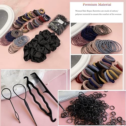 Miniatura 2 de YANRONG Juego de 755 piezas de accesorios para el cabello para mujer sin costuras variedad de coletas bandas para el cabello lazos para el cabello