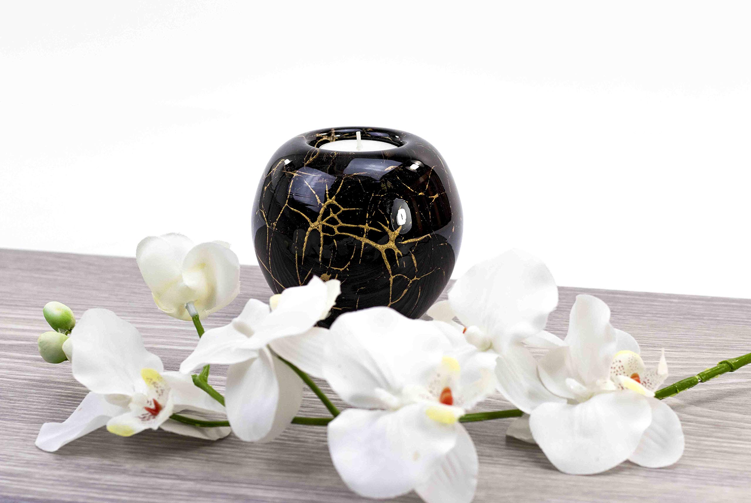 Tealight Mini Urn Black with Gold Leaf 9 cm Loranto Art Glass