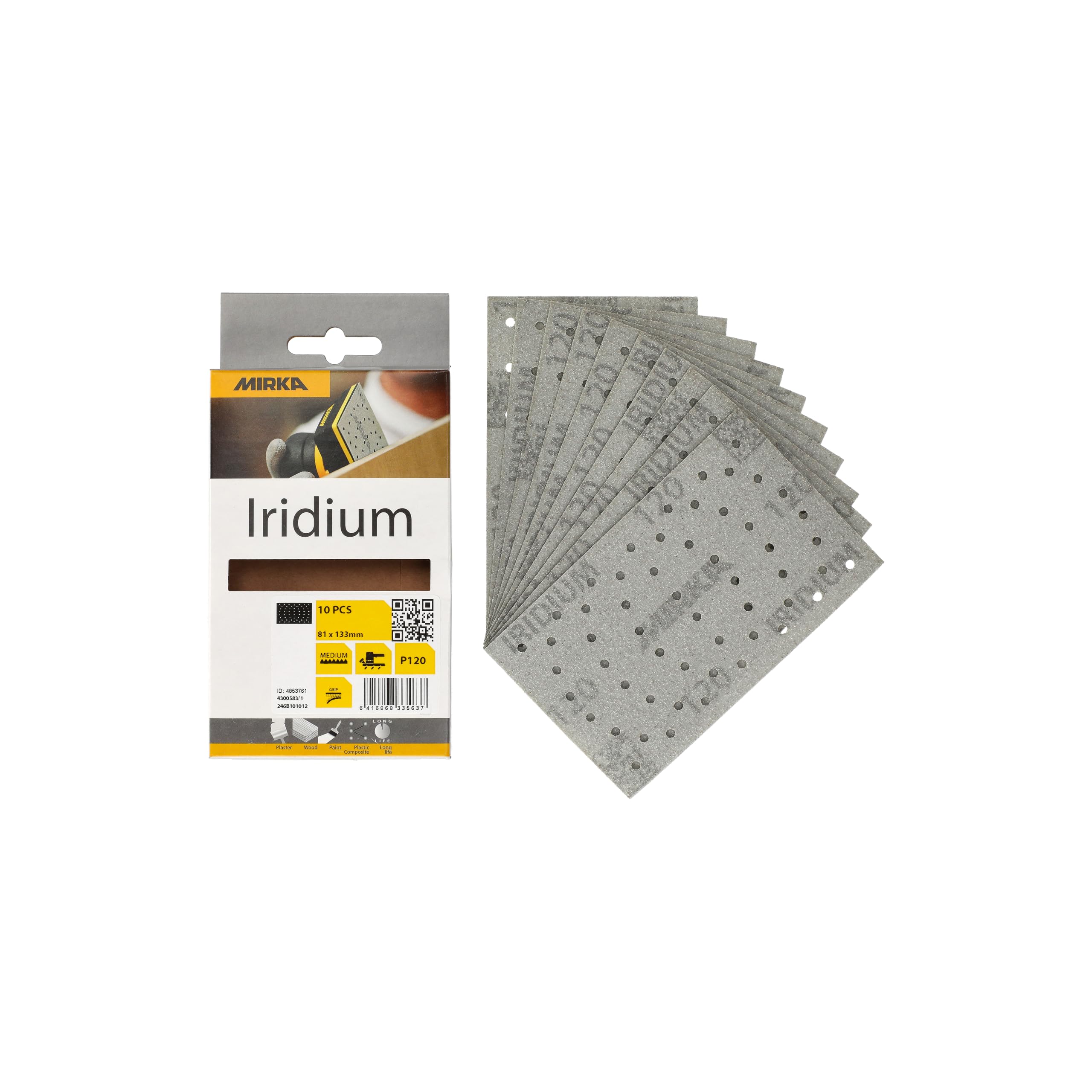 Mirka Iridium Premium Sandpaper 81x133mm Hook & Loop Grit 120 10 Pack