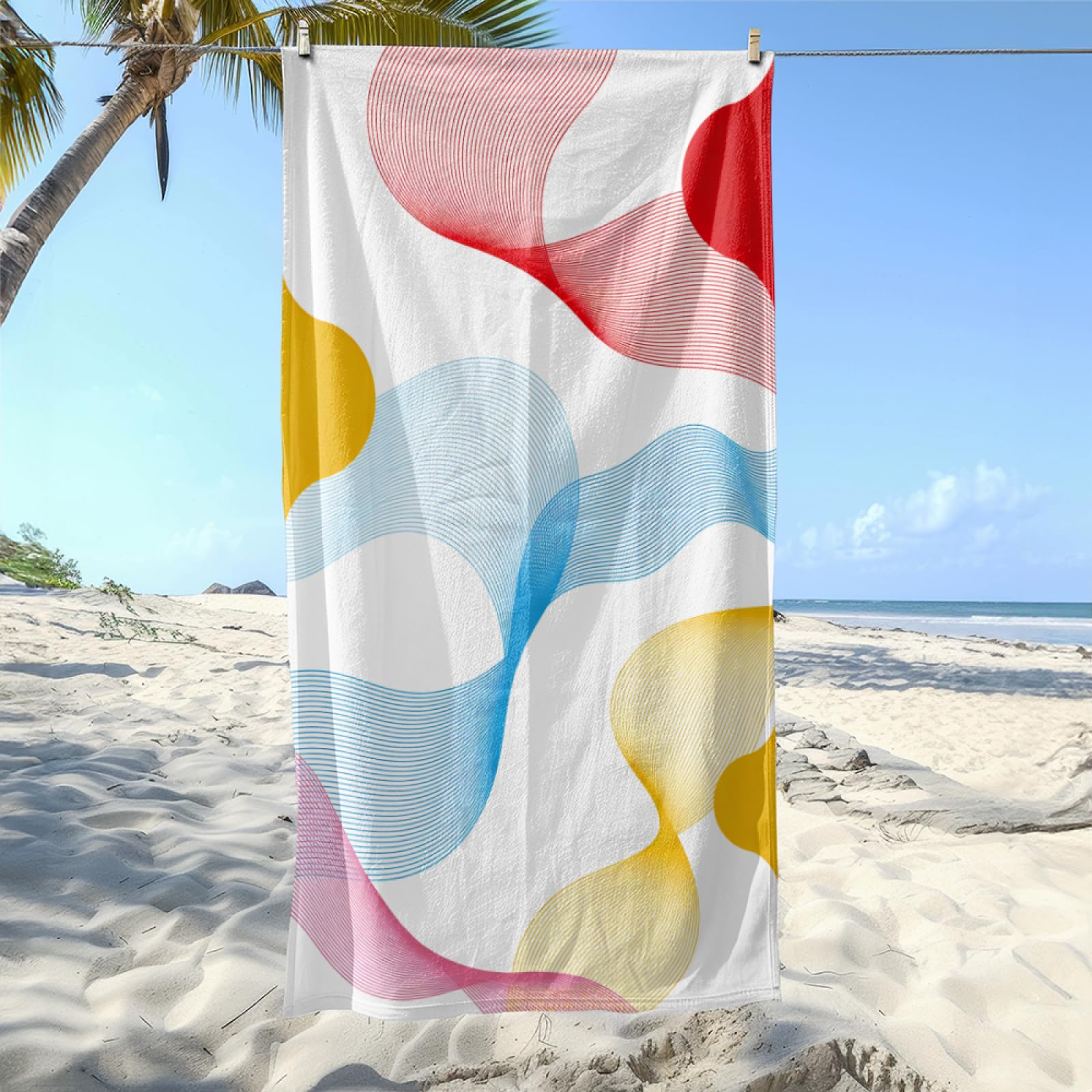 Fouta PlageLignes Rouges Bleues Modèle Surdimensionné avec Diverses Tailles, Respirante et Portable, Parfaite pour Voyages Sorties Piscine et Usage Extérieur Quotidien 90x160 cm