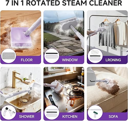 Miniatura 5 de Trapeador de vapor, potente vaporizador de mano desmontable con tanque de 11.8 fl oz, cable de alimentación de 23 pies, mopas de vapor para limpieza