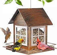 IWNTWY Country House Metal Bird Feeder - Heavy Duty Weatherproof, 3lb Large Capacity Hanging for Garden Yard