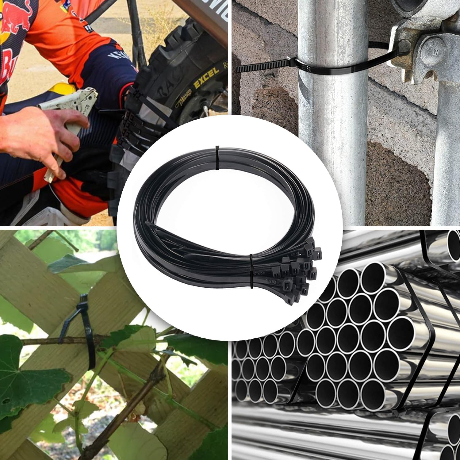 16 Inch Heavy Duty Black Zip Ties (100 Pieces) with 200lbs Tensile Strength, Long Durable Nylon Zip Cable Ties UV Resistant Plastic Wire Ties Self-Locking Tie Wraps Perfect for Home Garden Office