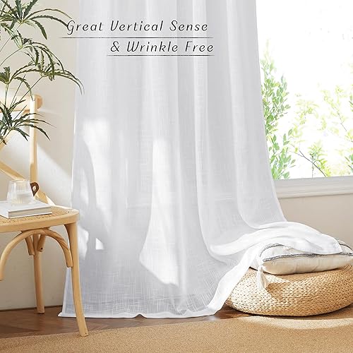 Miniatura 5 de NICETOWN Cortinas plisadas blancas traslúcidas de 84 pulgadas de largo, con bolsillo para barra y pestaña trasera, con tratamiento de ventana