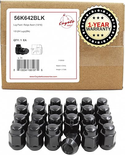 Wheel Accessories Parts 24 tuercas de 12"-20 roscas de 12"-20 roscas de 1.378 in 1.38" de largo, cromo negro de 1316", 0.827 in hexagonales para