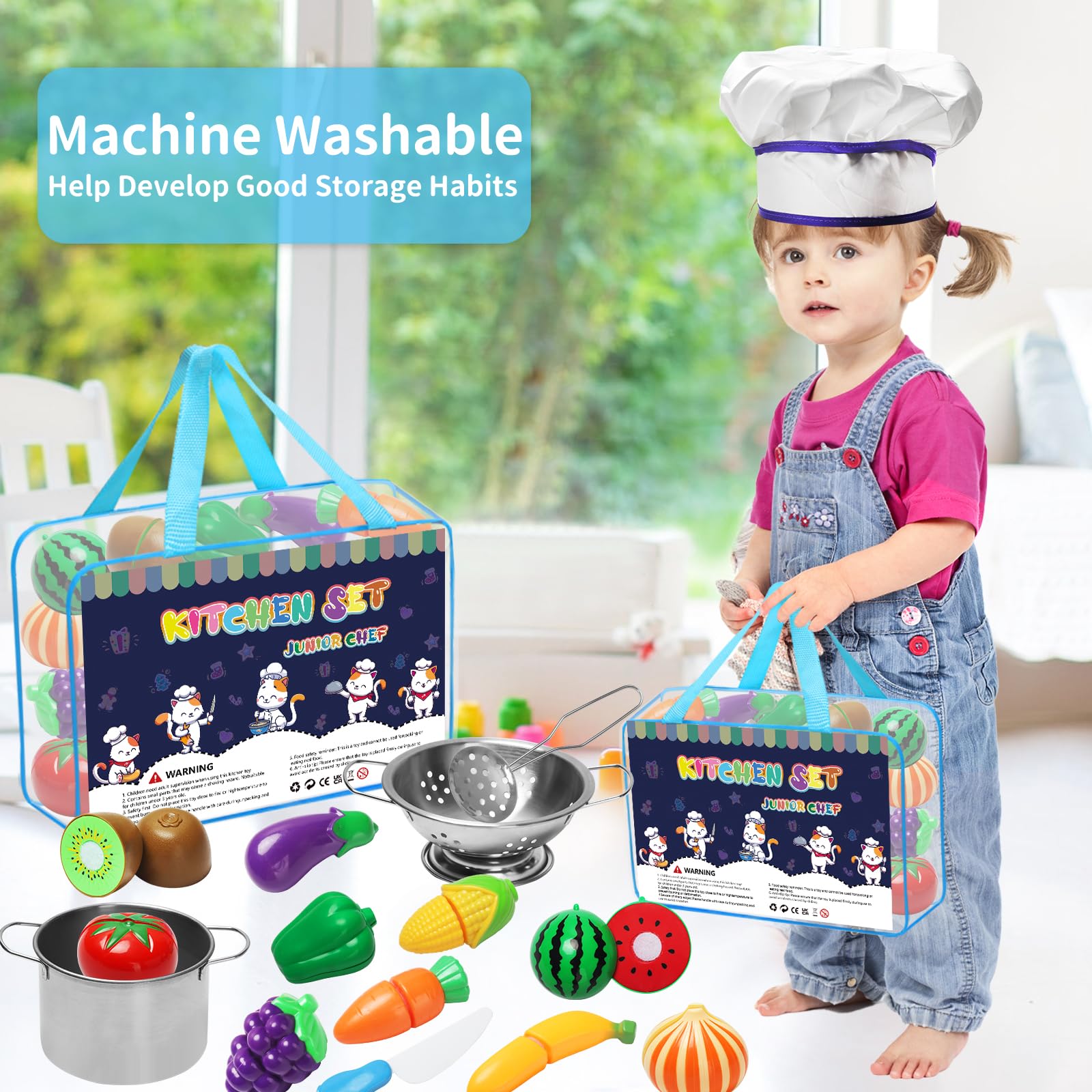 Giochi Cucina Bambini 32 Pezzi Giocattoli da Cucina per Bambini,Cucina Accessori Cucina Bambini,Giocattolo per Bambini Set di Pentole e Padelle in Acciaio Inossidabile,Utensili da Cucina