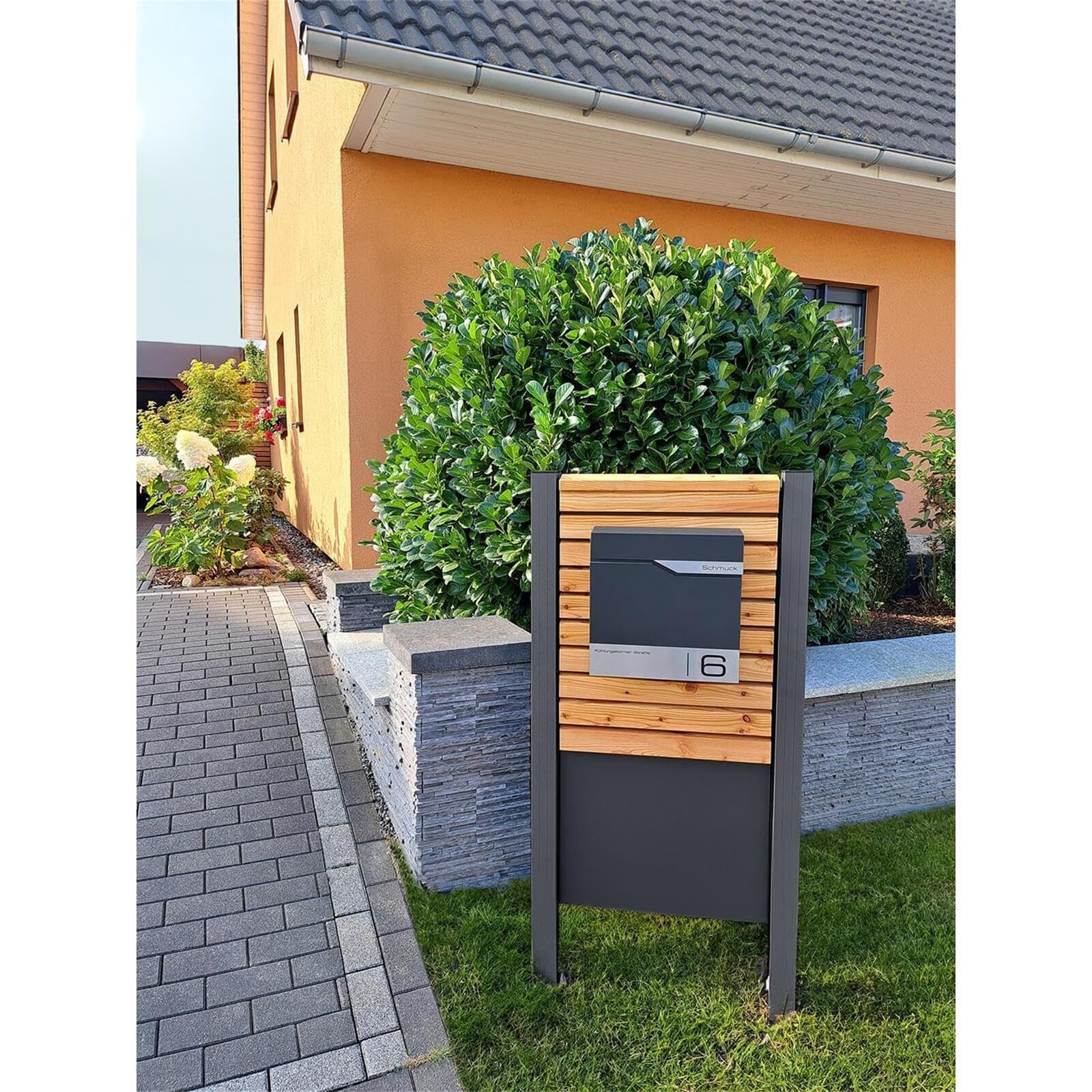 Metzler Moderna Cassetta Postale Con Portagiornale Antracite RAL 7016 - Personalizzata Con Targhetta in Acciaio Inossidabile V2A, Da Parete - Siebert