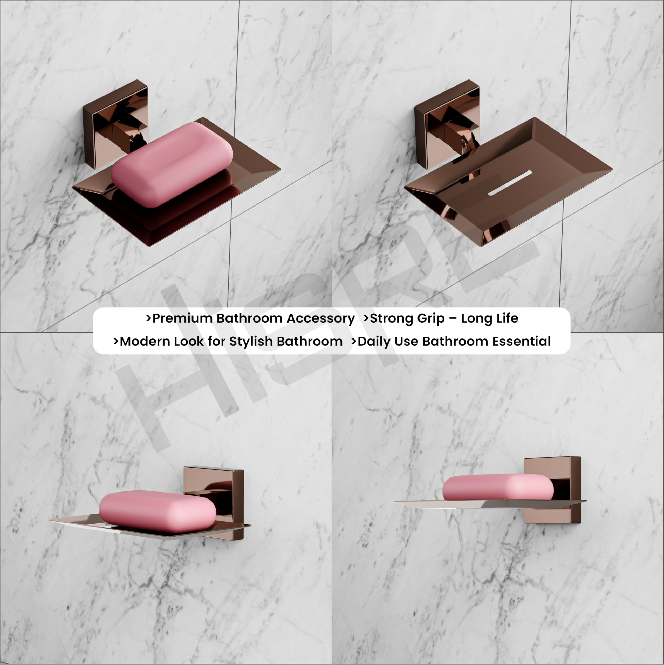 HISRE Wall Mounted Soap Dish Holder | Luxury Rose Gold Finish, Square Soap Tray with Drainage, Modern Bathroom & Kitchen Soap Holder, photo 5 of 5