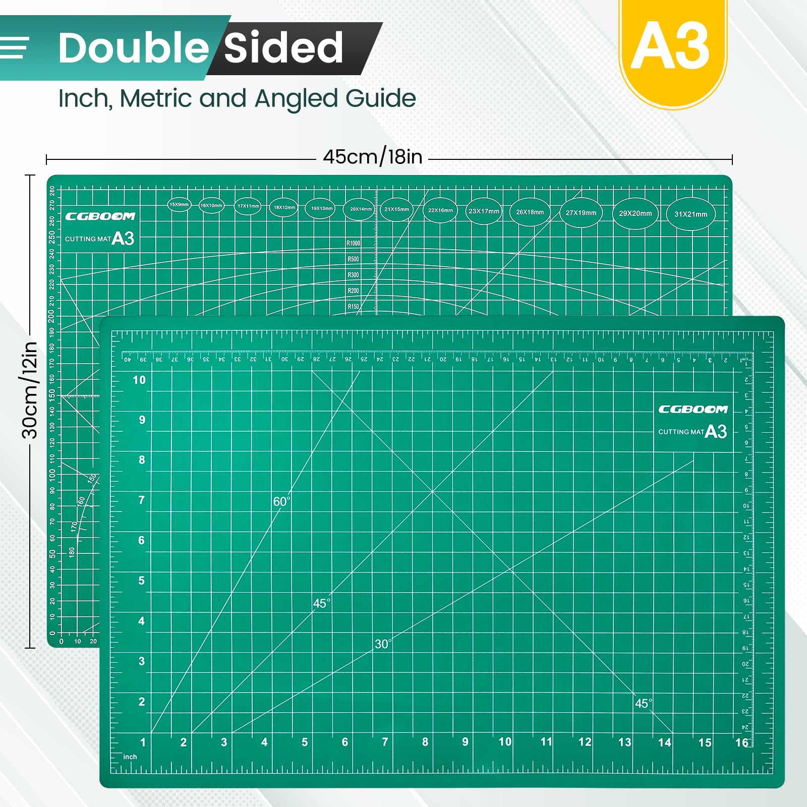 CGBOOM Juego de Alfombrillas de Corte, Base Autorreparable, Alfombrilla de Corte, con 50 Cuchillas y Regla de Acero para Manualidades, Base de Dibujo, Escalpelo de Manualidades (A3)