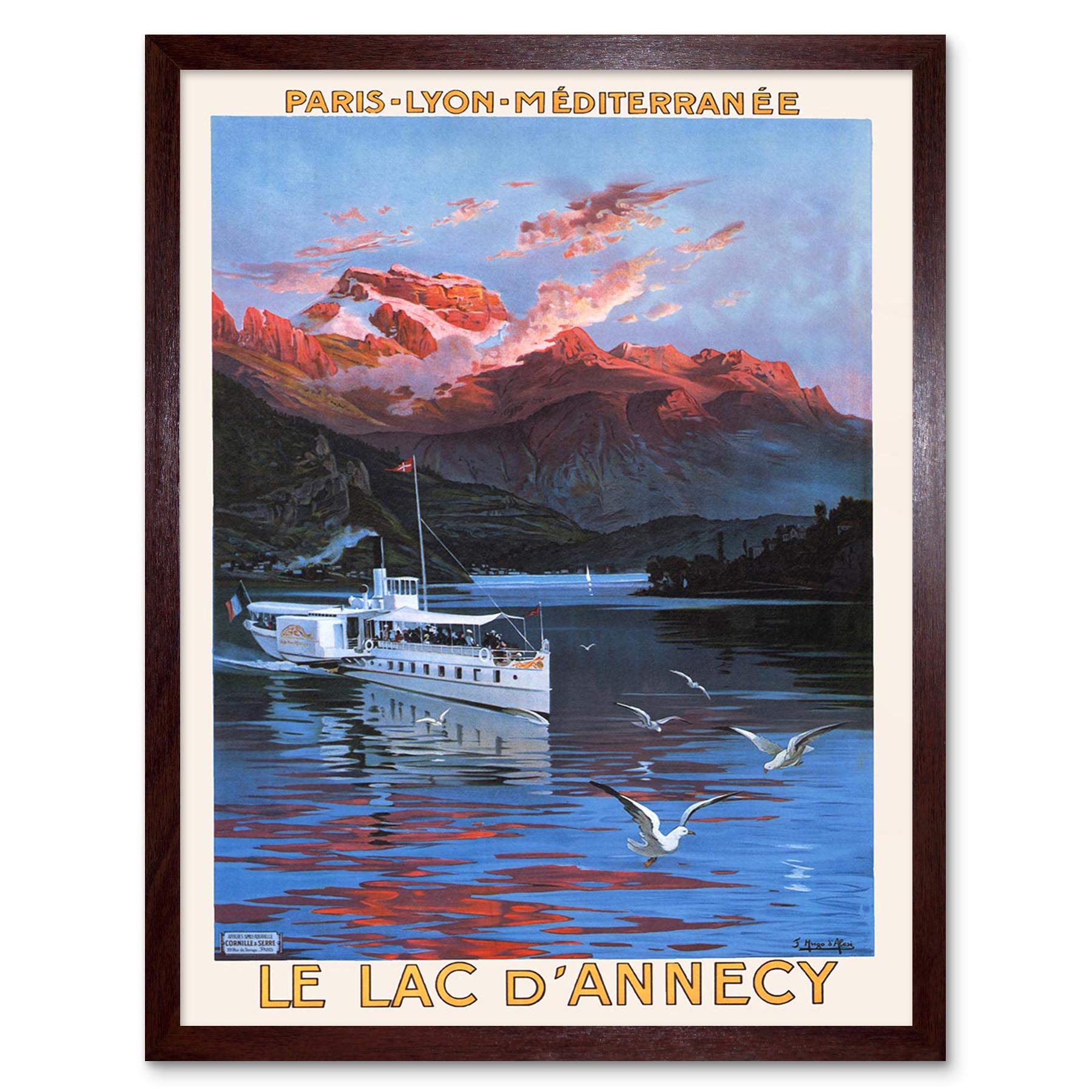 Wee Blue Coo Travel Tourism Mountain Lake D'Annecy France Vintage Advertising Art Print Framed Poster Wall Decor 12X16 Inch