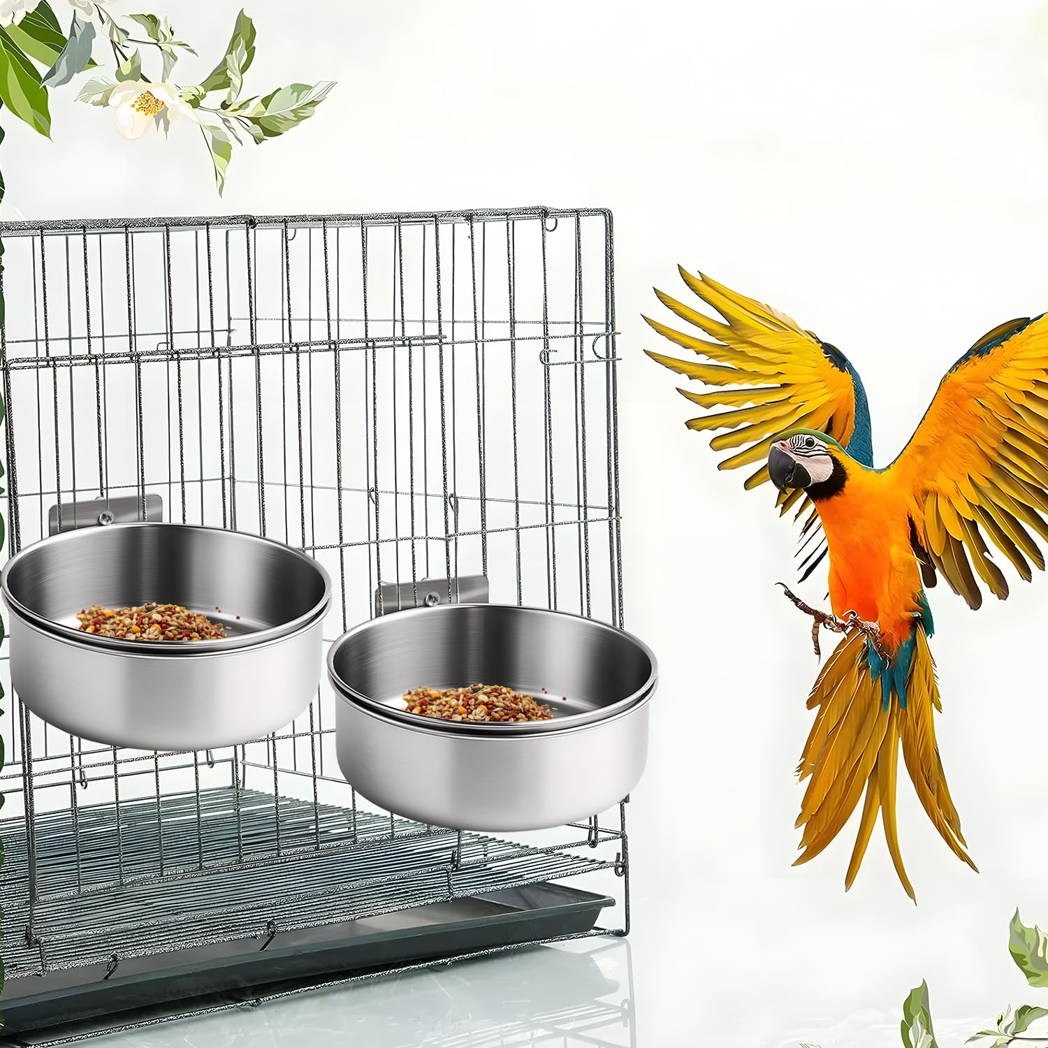 Parrot Feeding Cups Birds Food Dish Stainless Steel Parrot Feeders Water Cage Bowls with Clamp Holder for Cockatiel Small Animal Chinchilla (Silver, 10x10x4.5cm) - image 7