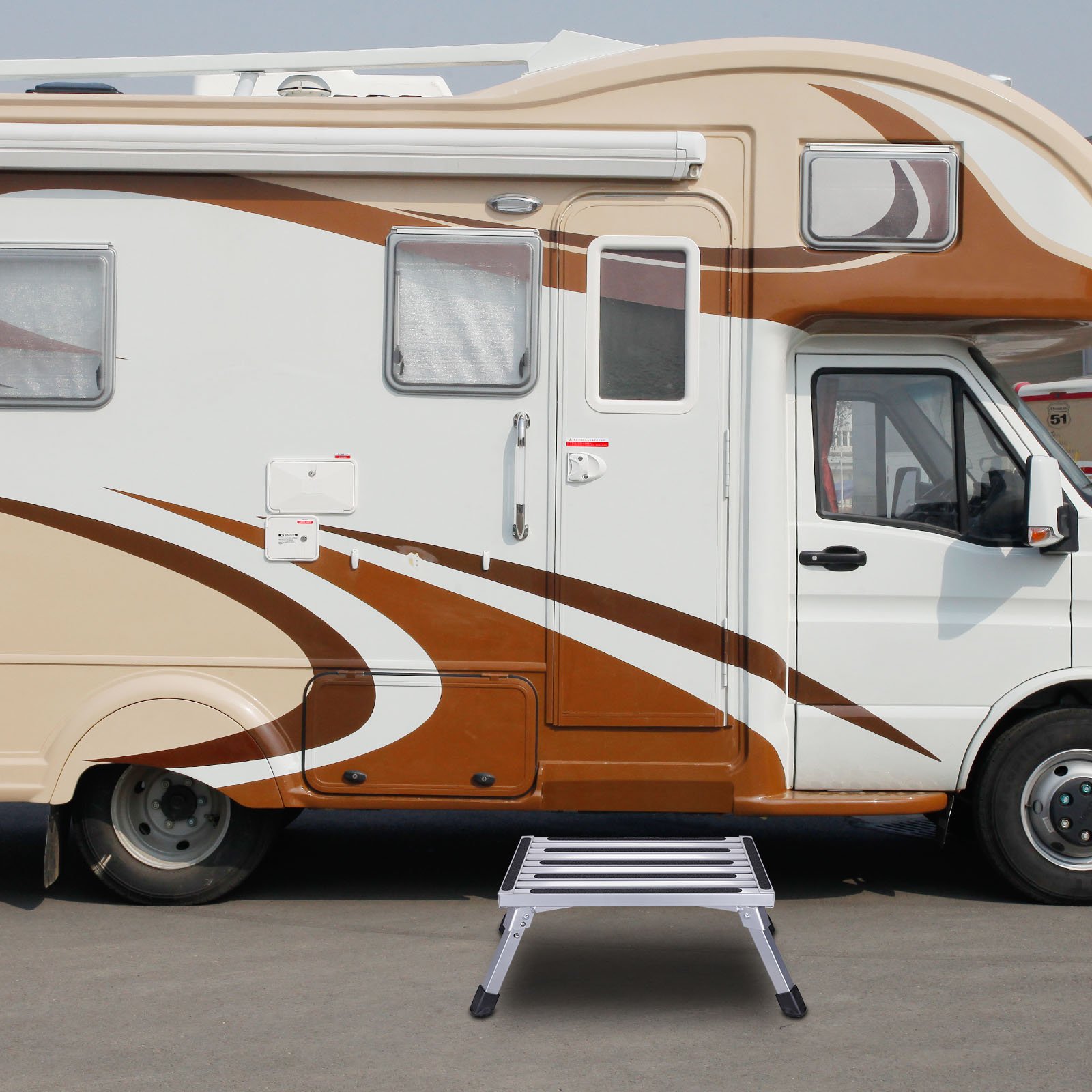 HDM 47x30x23cm Aluminium Klapptritt Trittleiter 1 Stufe Arbeitsplattform Max Belastung 150 kg für Küche,Bad,Camping und mehr, faltbar Hocker Leiter mit Anti-rutsch Matte