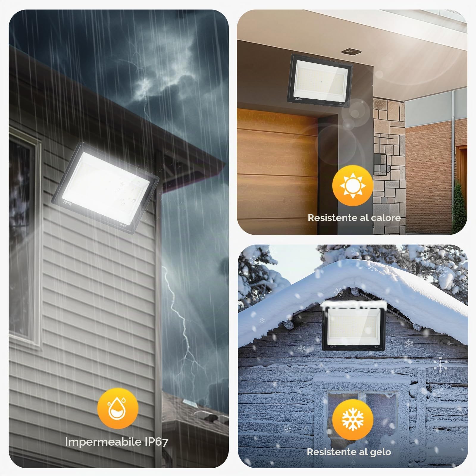 Faretto LED da Esterno 200W,20000LM Luci da Esterno,7000K Luce Bianca Fredda,IP67 Impermeabile,228 LEDs Faretti da esterno per giardino, cortile, garage,vialetto, officina