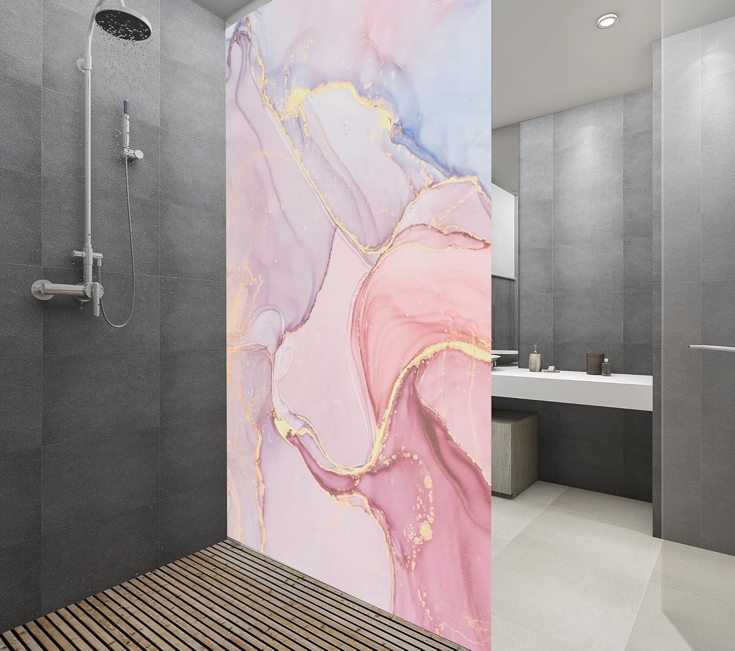 Marble Rouge Texture Window Privacy Film Static Cling No Glue Frosted Window Film Stained Glass Window Film Coverings for Bathroom Living Room Glass Sticker (35.4" x 78.6" (90 x 200 cm))