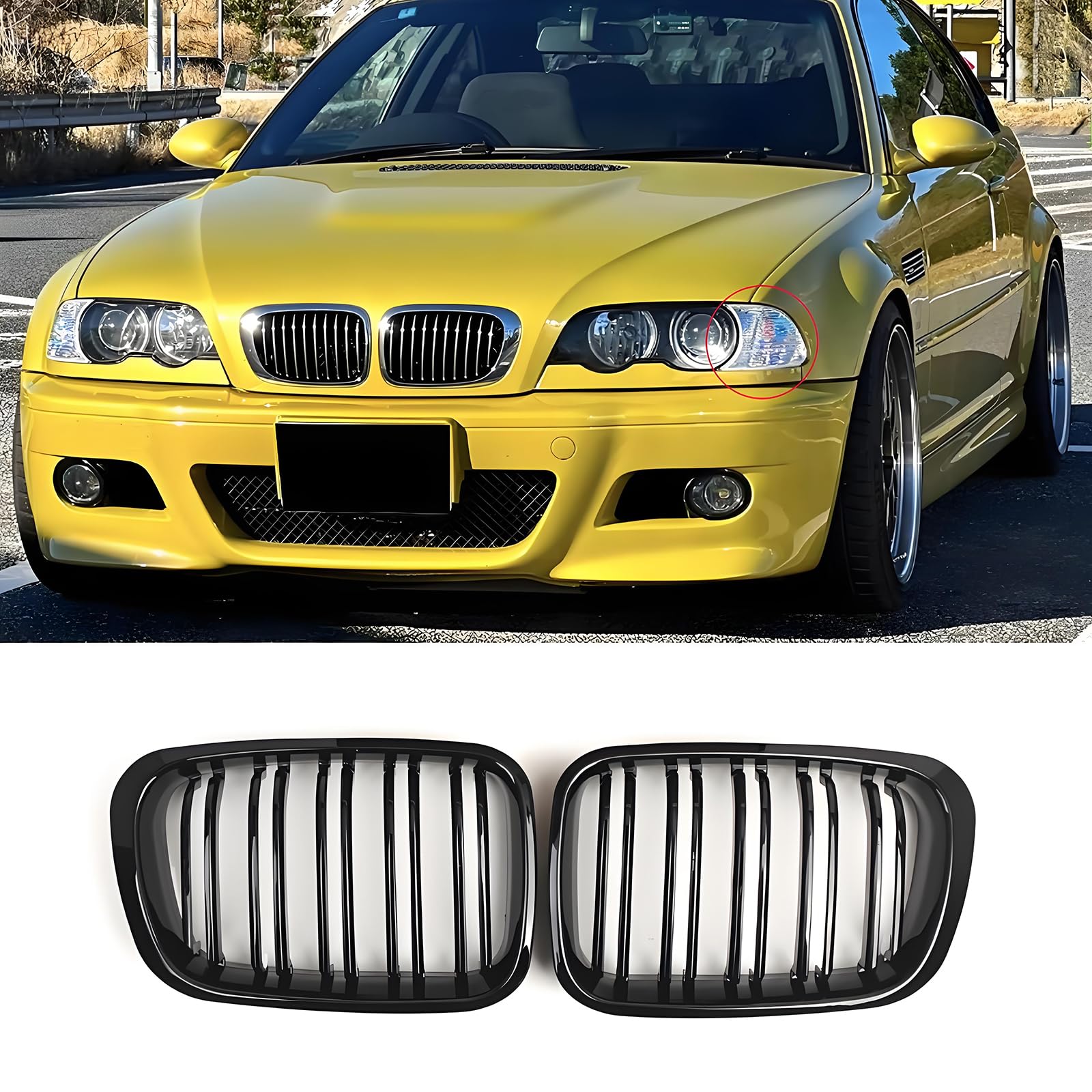 Griglia Paraurti Anteriore A Doppio Rene Per BMW E46 320i 323i 325i Berlina 4 Porte (1998-2001) – Set 2 Pezzi In ABS Argento