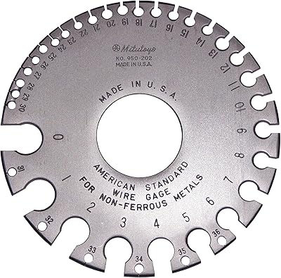Mitutoyo 950-202, American Standard Wire Gage for 0-36 Gage Non-Ferrous Wire, Made of High Quality, Hardened Steel for Durability, Satin-Chrome Finish, Includes Vinyl Sleeve for Storage