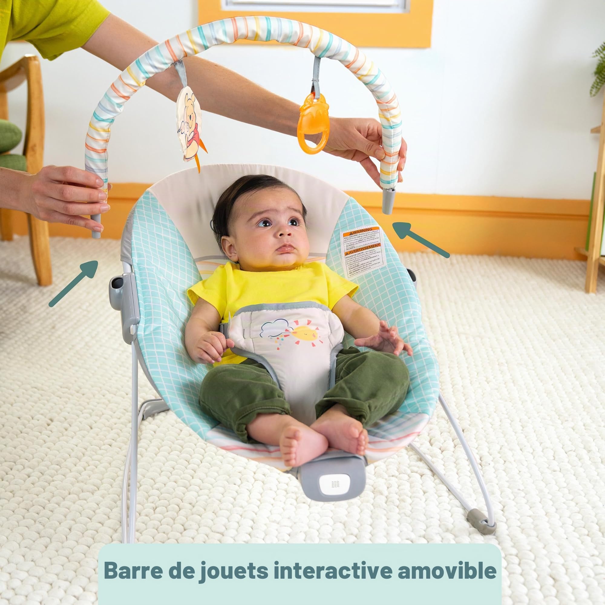 Disney Baby Winnie l’Ourson Hunny Hues – Transat Vibrant Bébé avec Arche et Jouets, Unisexe, Dès la Naissance