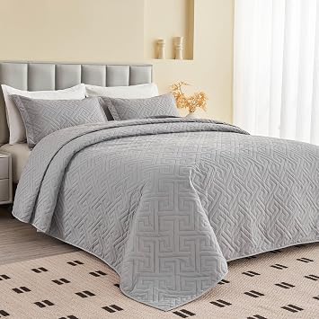 Oversized King Bedspreads 128x120 for Extra Large/Tall California King/King Bed Quilted Lightweight Comforter 1 Quilt 2 Pillow Shams Grey